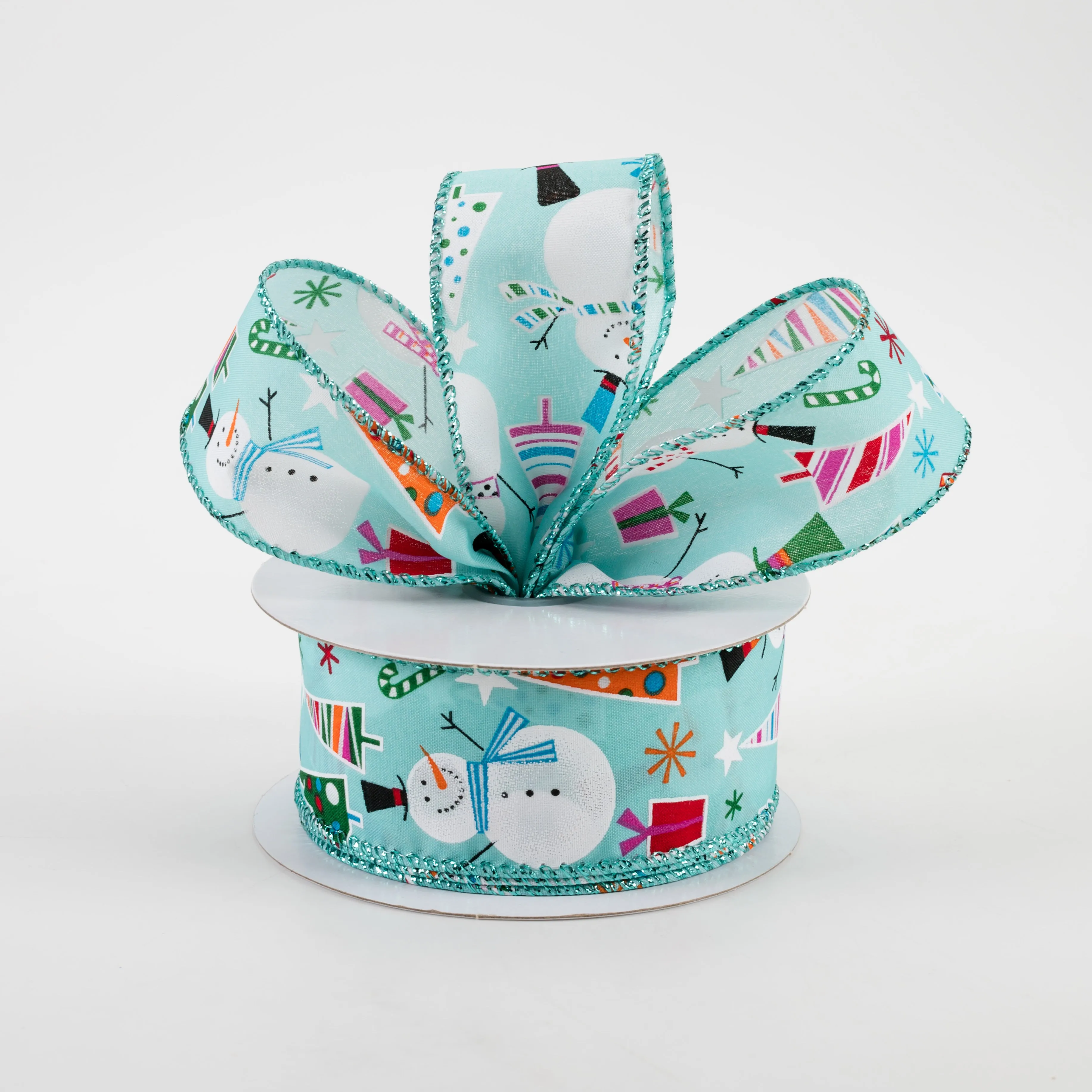 1.5" Gifts And Snowmen Satin Ribbon: Aqua (10 Yards)