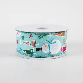 1.5" Gifts And Snowmen Satin Ribbon: Aqua (10 Yards)