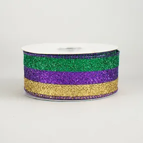 1.5" Glitter Stripe Ribbon: Purple, Green, Gold (10 Yards)