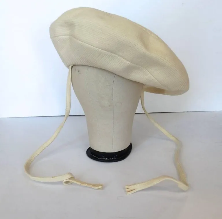 1960s Yves Saint Laurent Mod Cream Wool Saucer Tam Hat