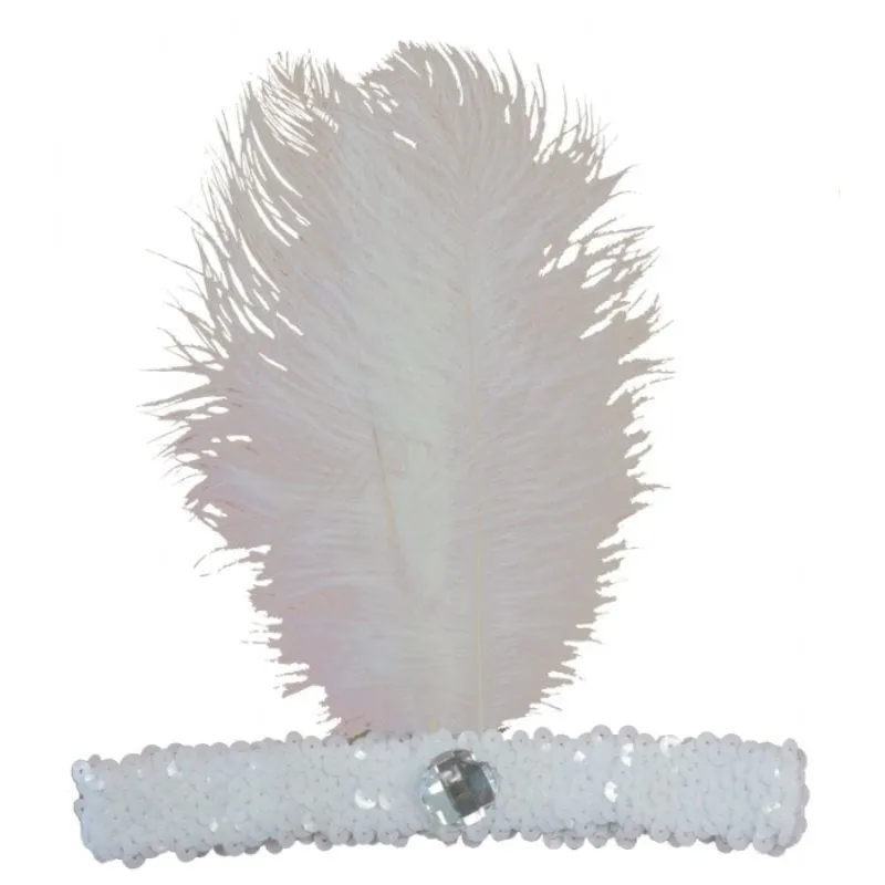 20s Flapper Headband Sequined - White