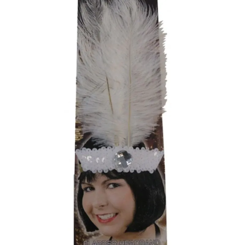 20s Flapper Headband Sequined - White