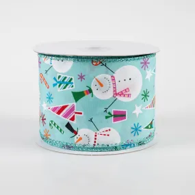 2.5" Gifts And Snowmen Satin Ribbon: Aqua (10 Yards)