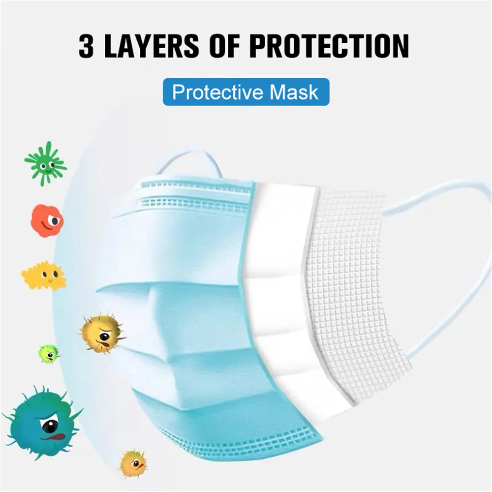 50pcs antivirus mouth masks 3 layers cheap dust flu proof disposable medical mask