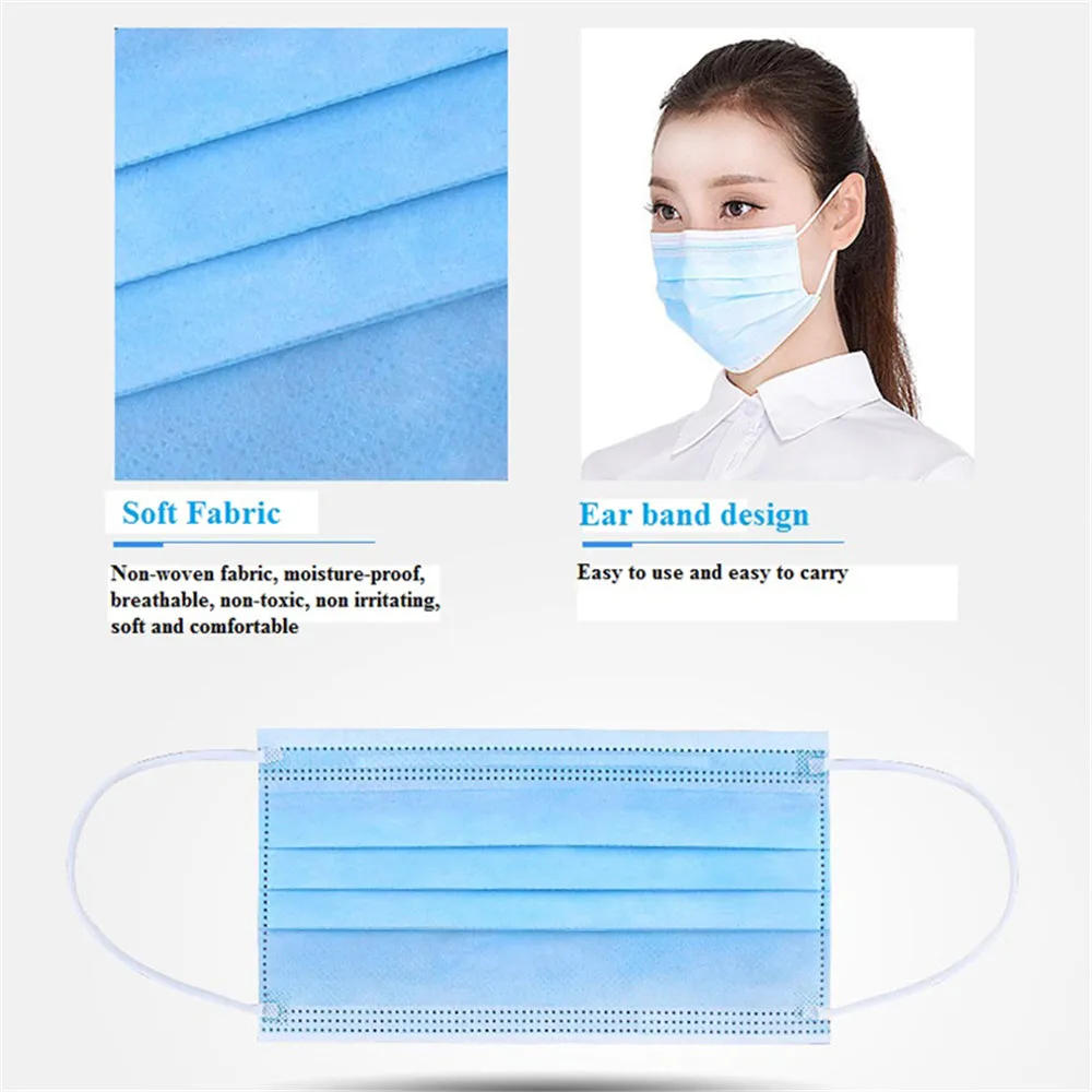 50pcs antivirus mouth masks 3 layers cheap dust flu proof disposable medical mask