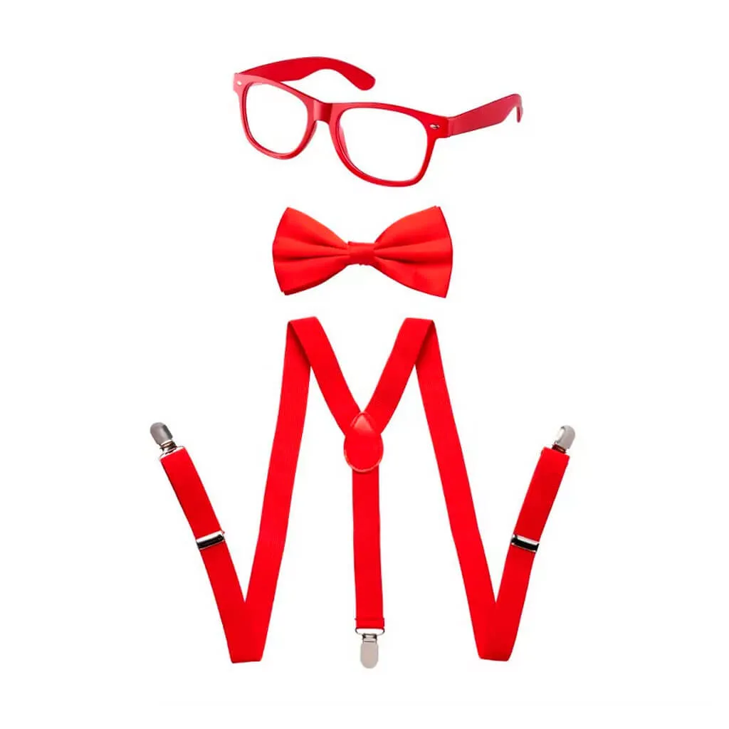 Adult Neon Suspenders Set Red