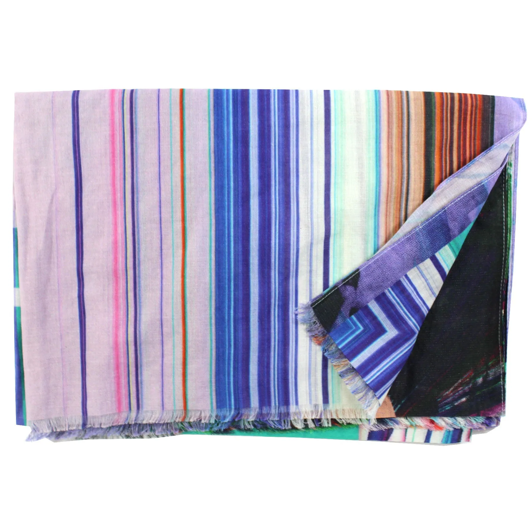 Christian Lacroix Scarf Original Print Blue Pink Green Stripes Cotton Shawl SALE