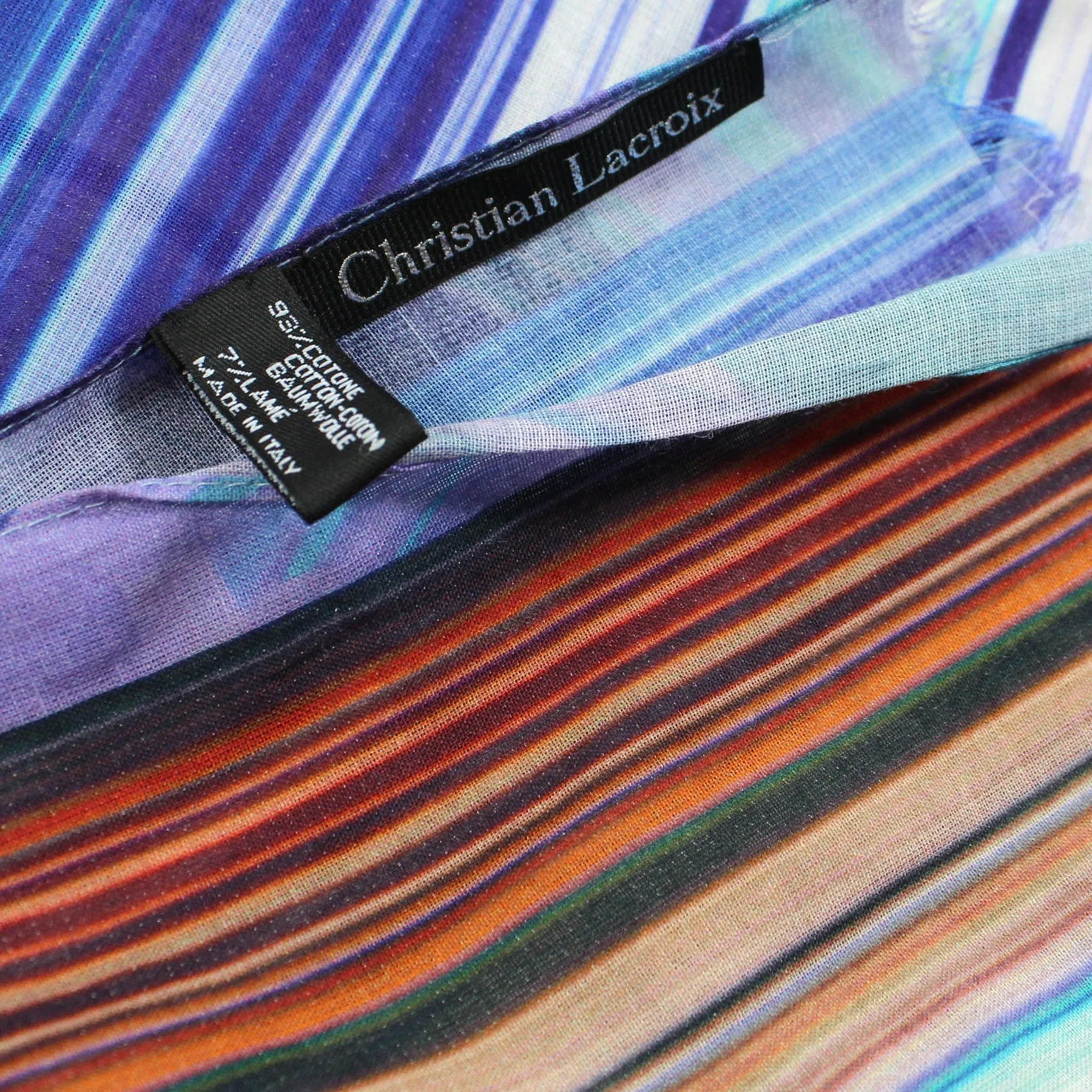 Christian Lacroix Scarf Original Print Blue Pink Green Stripes Cotton Shawl SALE