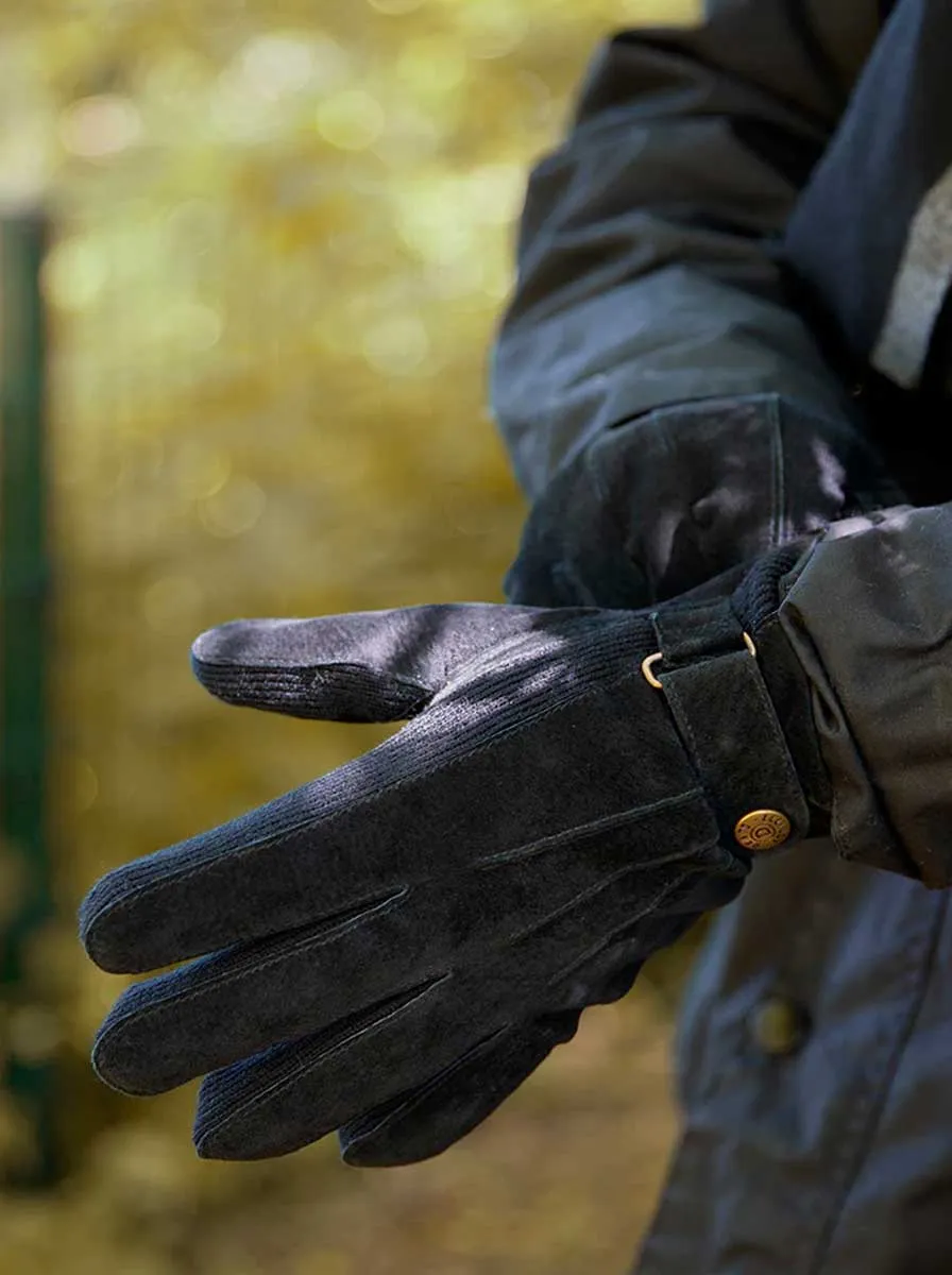 Dents - Black Three-Point Fleece-Lined Suede Gloves