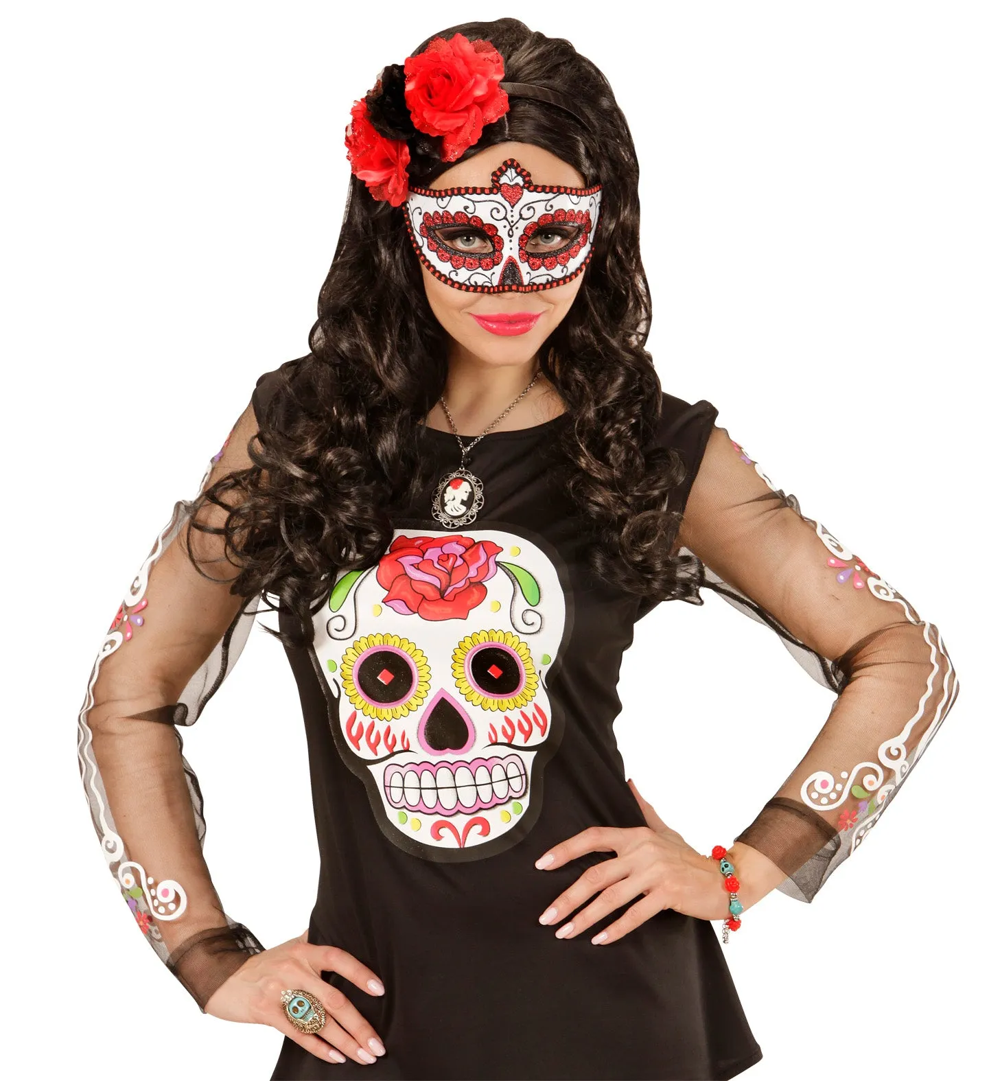 Dia de Los Muertos Eyemask Red and White