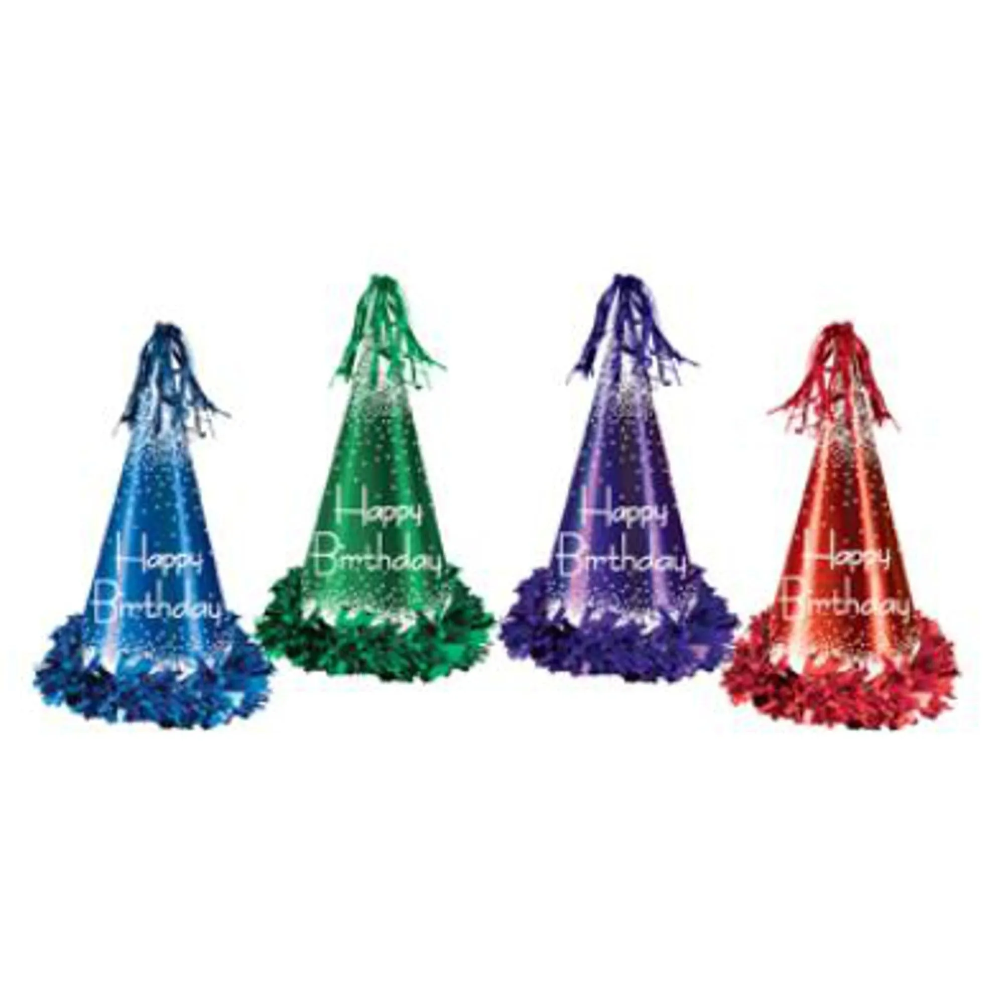 Festive Fête Fringed Foil Happy Birthday Party Hats (3/Pk)