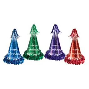 Festive Fête Fringed Foil Happy Birthday Party Hats (3/Pk)