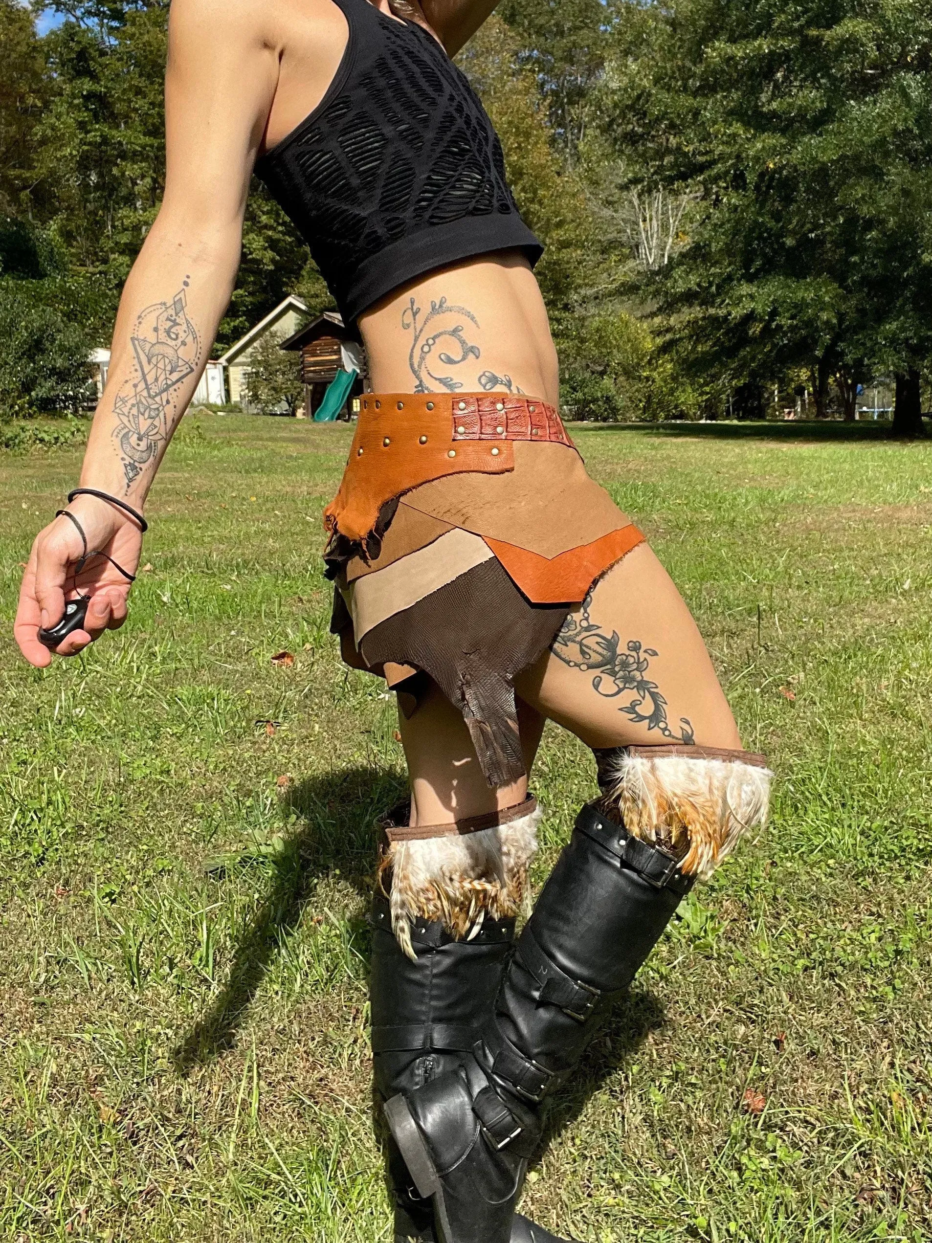 FULLA, Sexy Brown Leather Skirt, Burning Man Skirt, Steampunk costume, Pirate costume, Warrior Viking Belt, Mad Max Costume