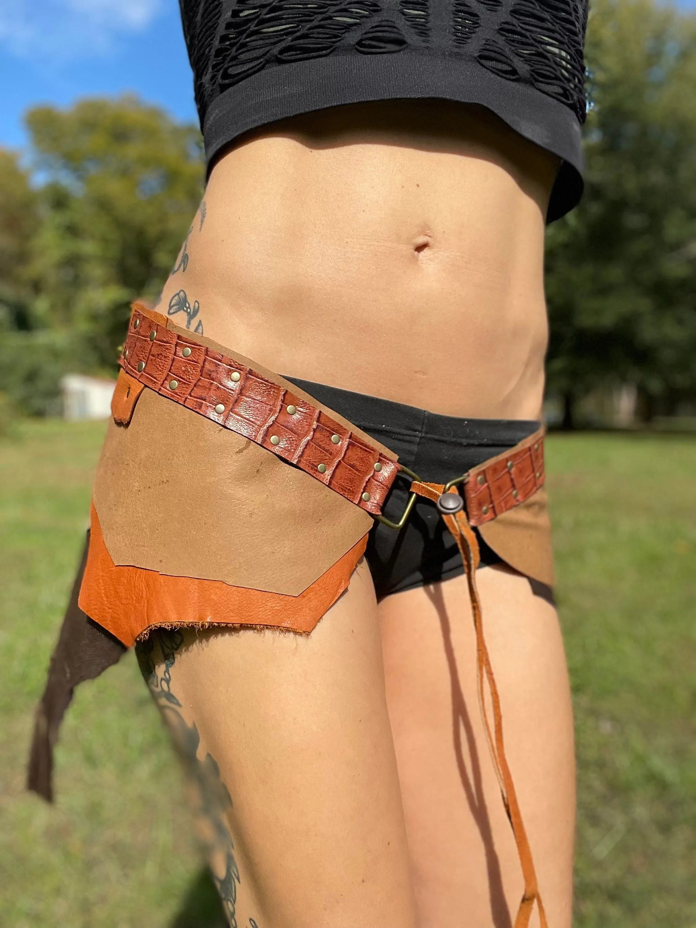 FULLA, Sexy Brown Leather Skirt, Burning Man Skirt, Steampunk costume, Pirate costume, Warrior Viking Belt, Mad Max Costume