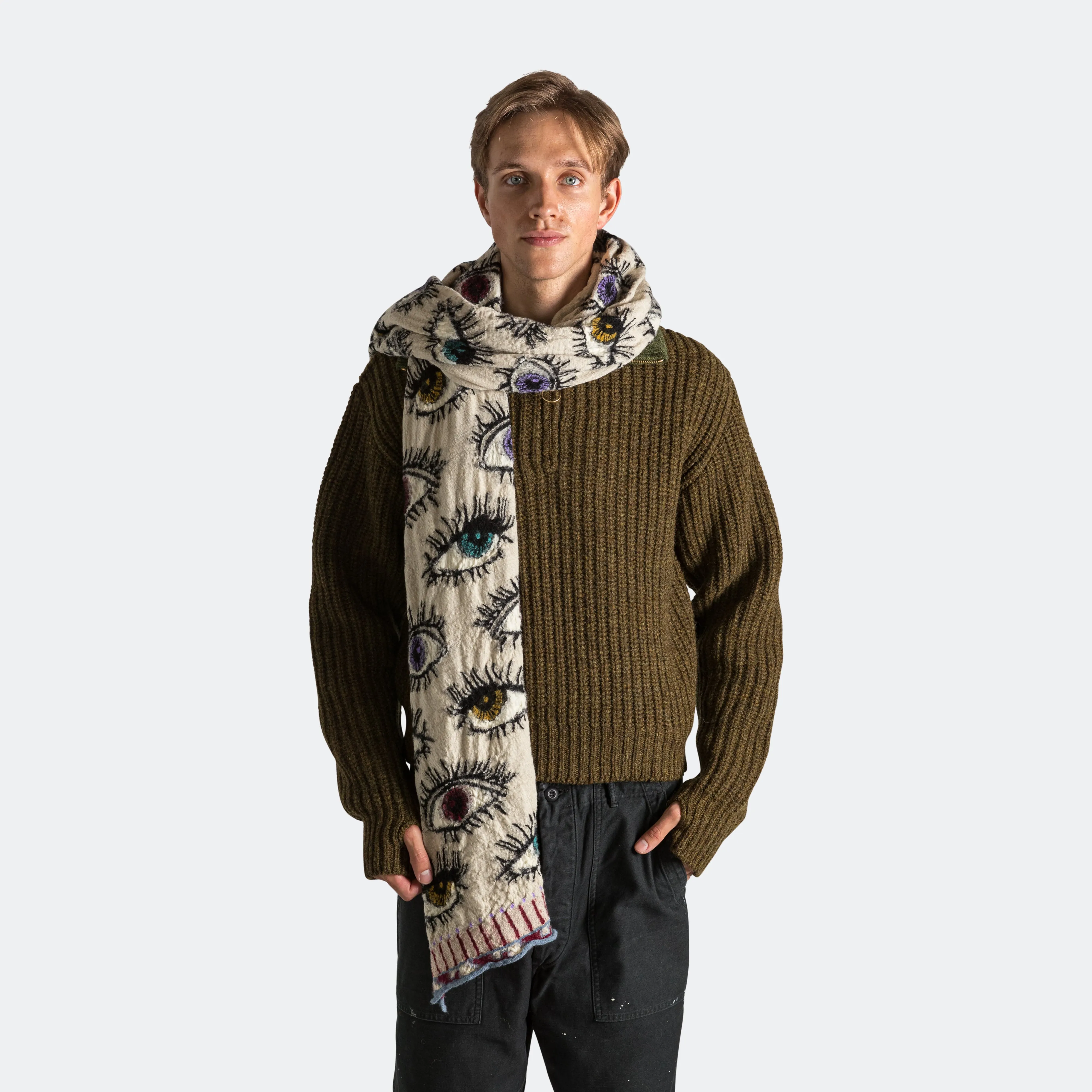 Fulling Wool Scarf SPEAKEASY (Colorful) - Ecru