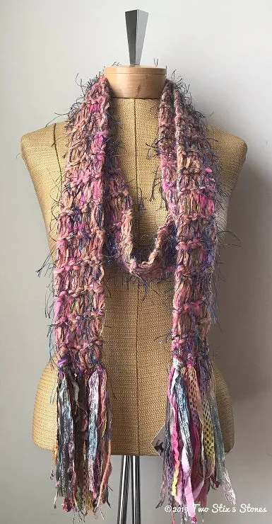 Funky Pink Tweed Scarf w/Fringe