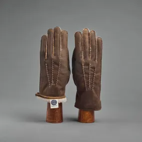 Gentlemen's Gloves from Antique Brown Curly Lambskin lined with Shearling