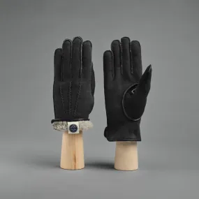 Gentlemen's Gloves from Black Curly Lambskin lined with Shearling