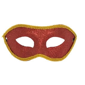 Glittered Red Mask with Gold Trim and Ribbon Tie (Each)