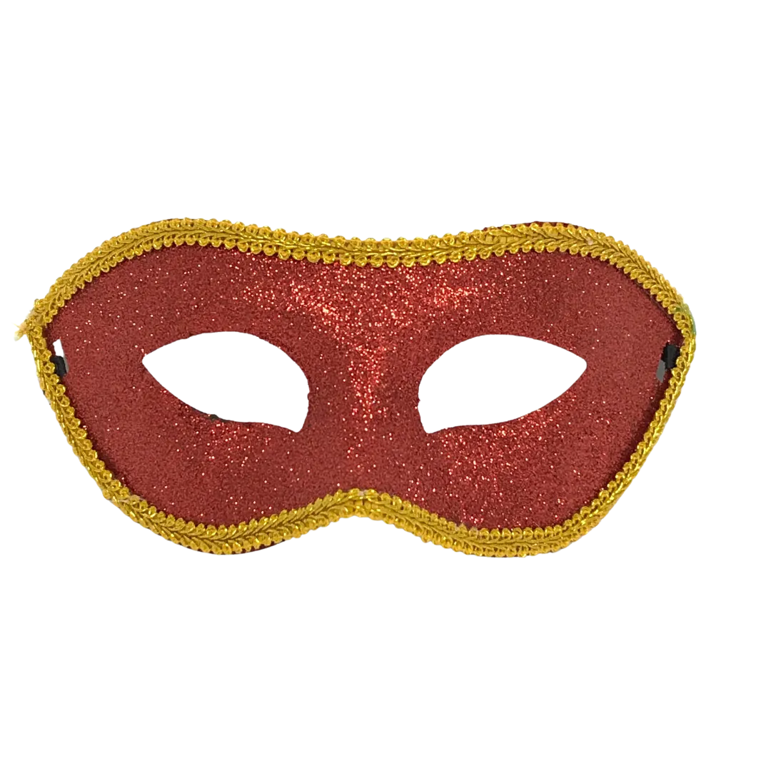 Glittered Red Mask with Gold Trim and Ribbon Tie (Each)