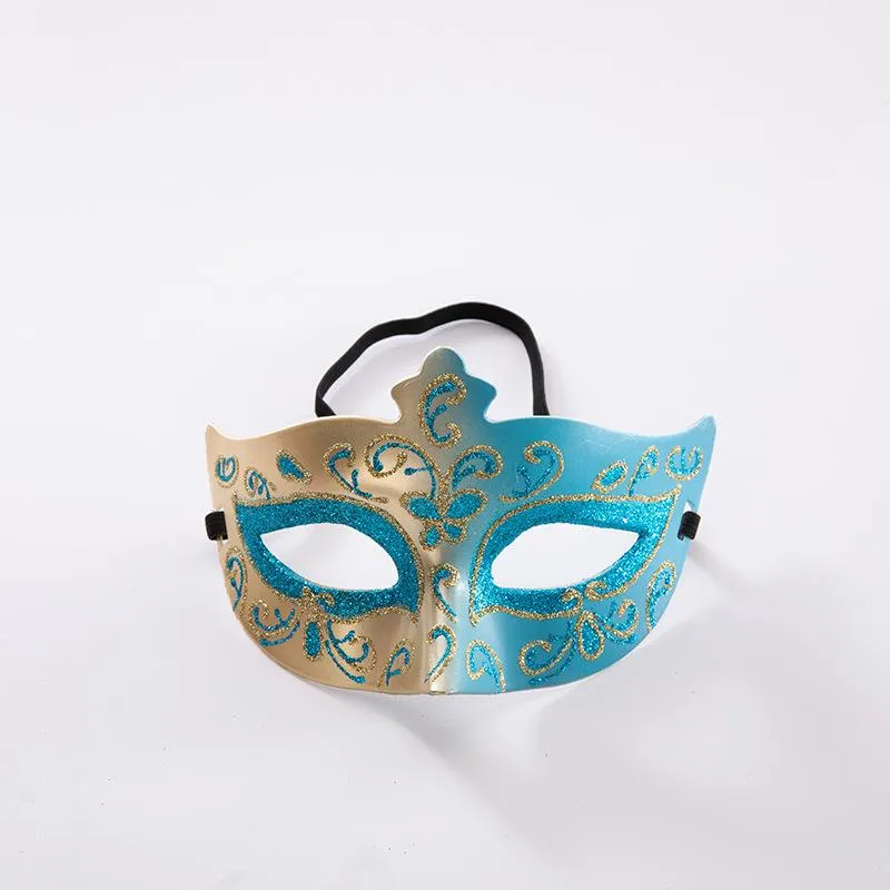 Gold and Blue Glitter Masquerade Mask