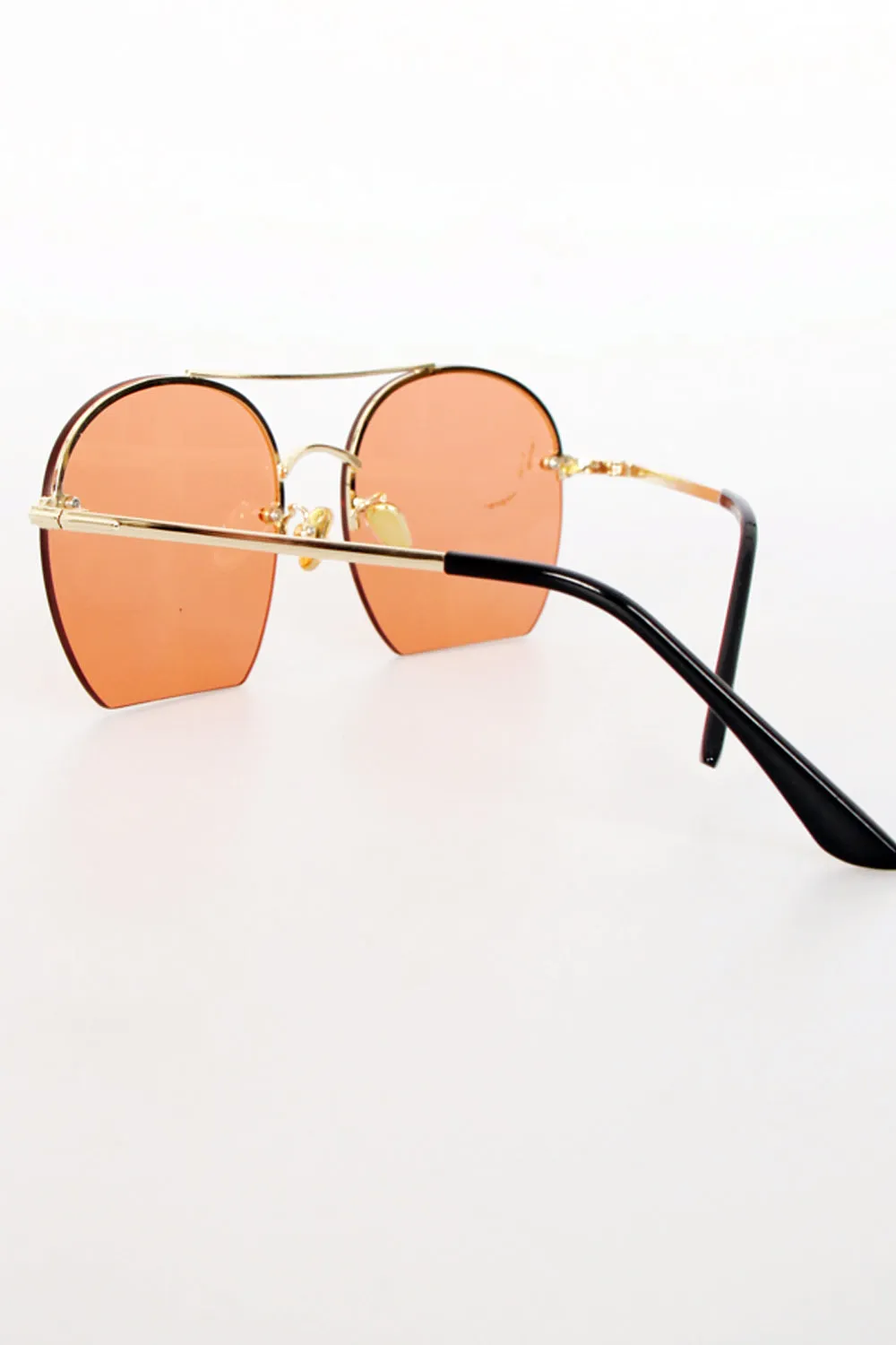 Gold Metal Frame Double Bridge Flat Bottom Sunglasses