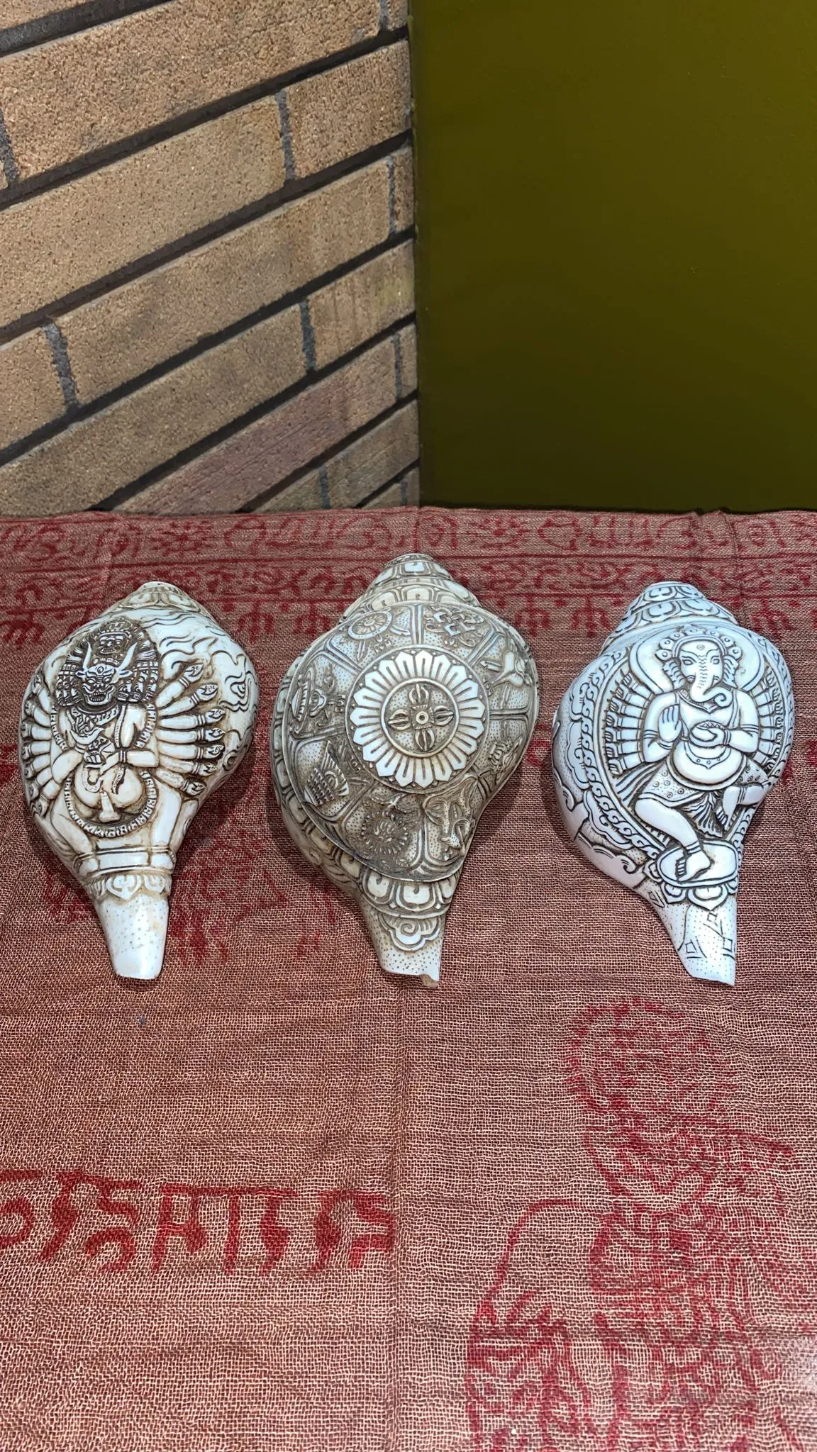 Hand-Carved Conch Sankha Shell Assorted Deities & Iconography (L)