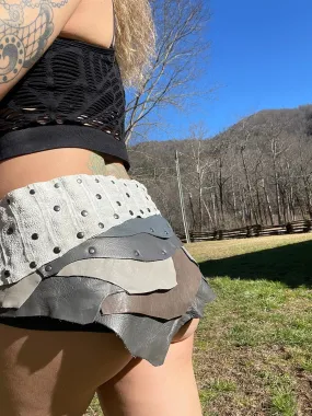 NOVA, Unique Grey Leather Goddess Skirt - Ideal for Burning Man, Fairy, Rave, Viking Looks