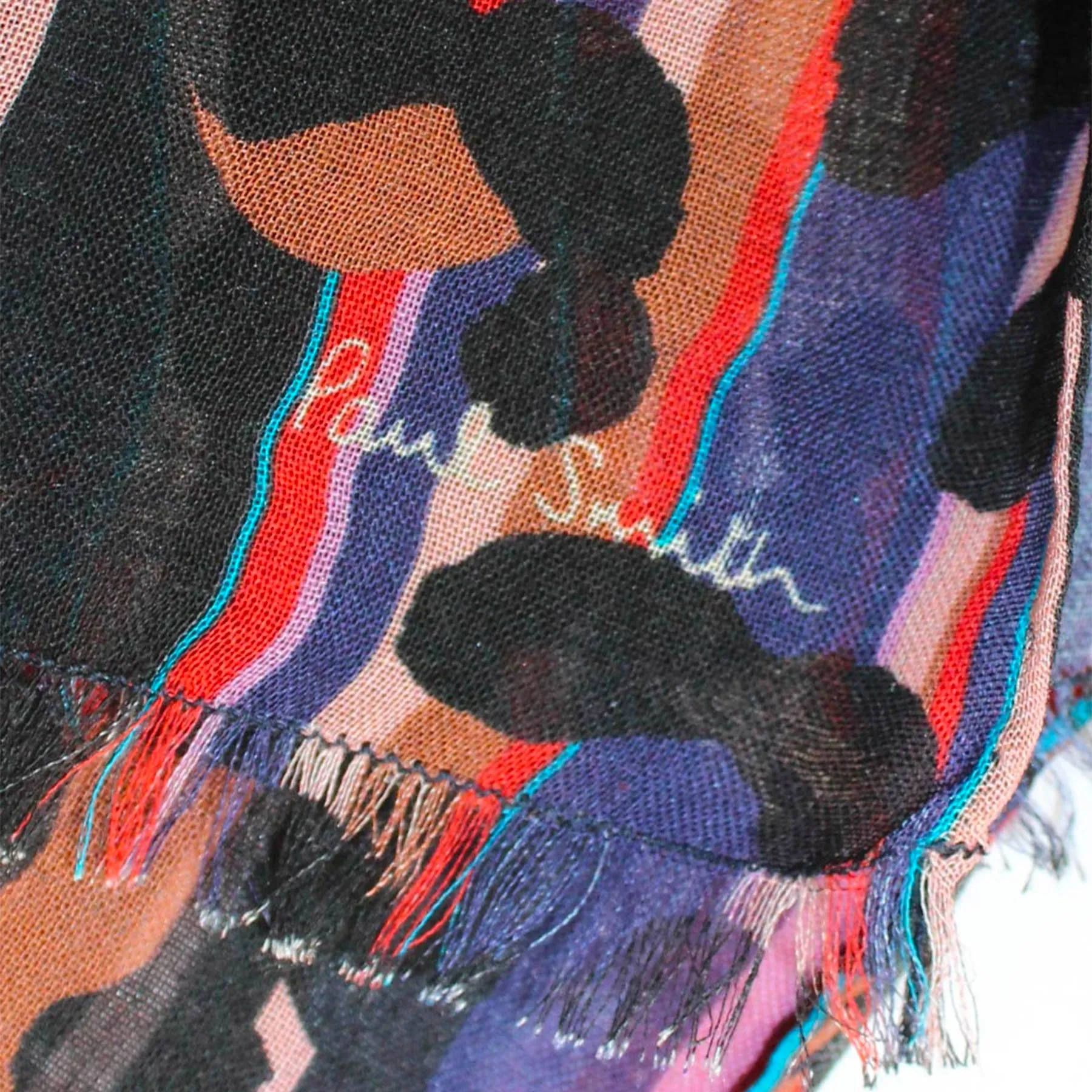 Paul Smith Scarf Purple Red Panther Print & Colorful Stripes - Modal Silk Shawl SALE