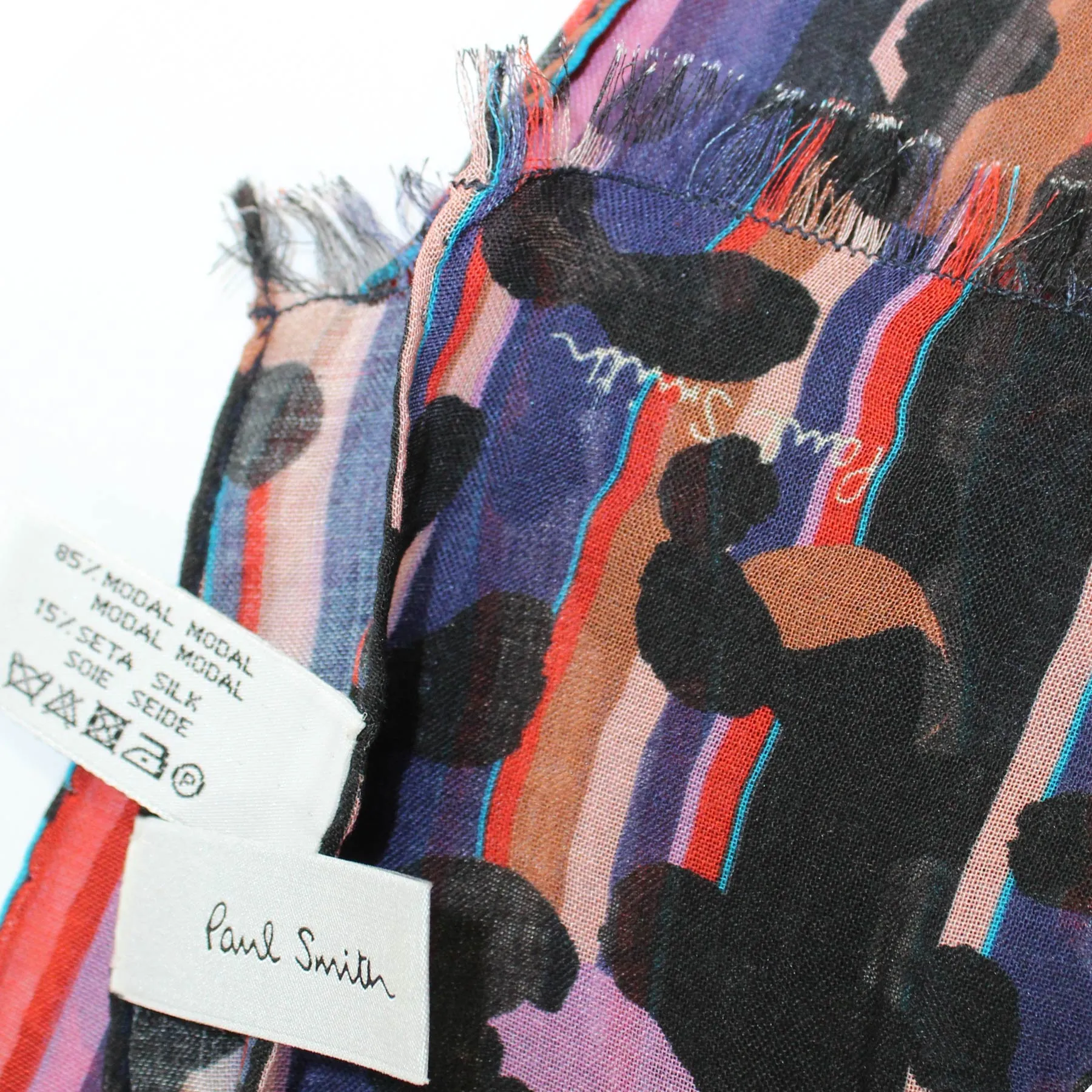 Paul Smith Scarf Purple Red Panther Print & Colorful Stripes - Modal Silk Shawl SALE