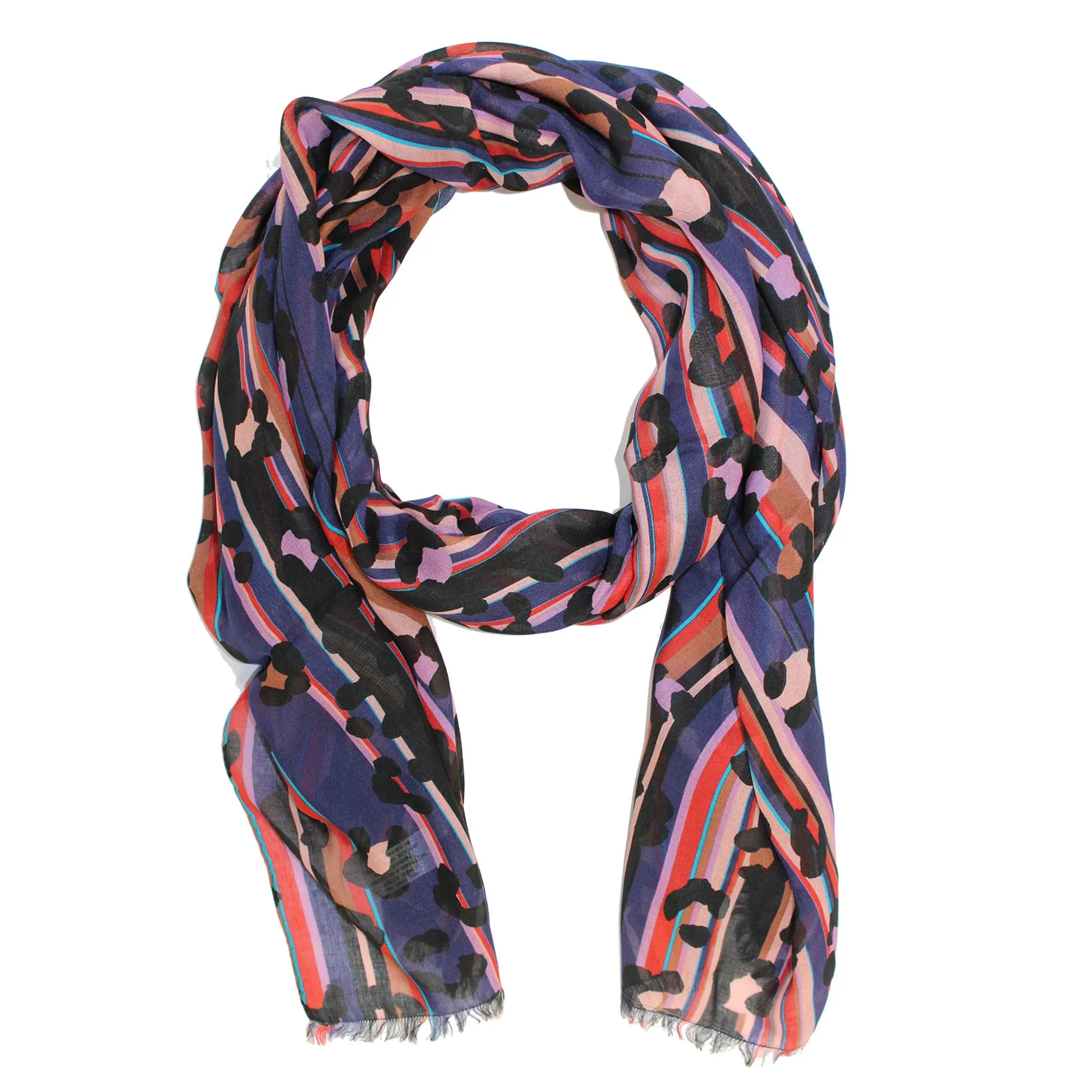 Paul Smith Scarf Purple Red Panther Print & Colorful Stripes - Modal Silk Shawl SALE