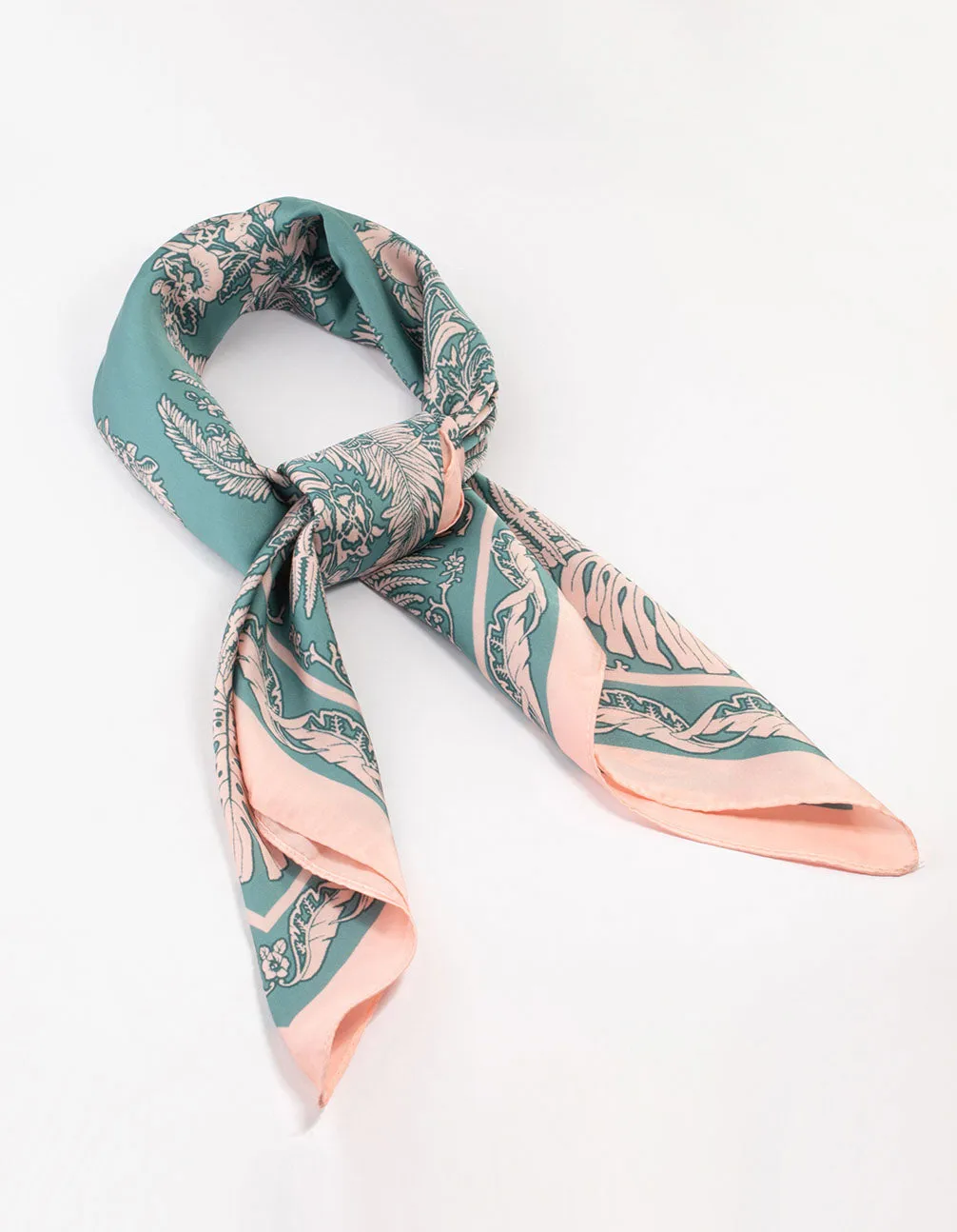 Pink & Blue Forest Print Satin Fabric Scarf