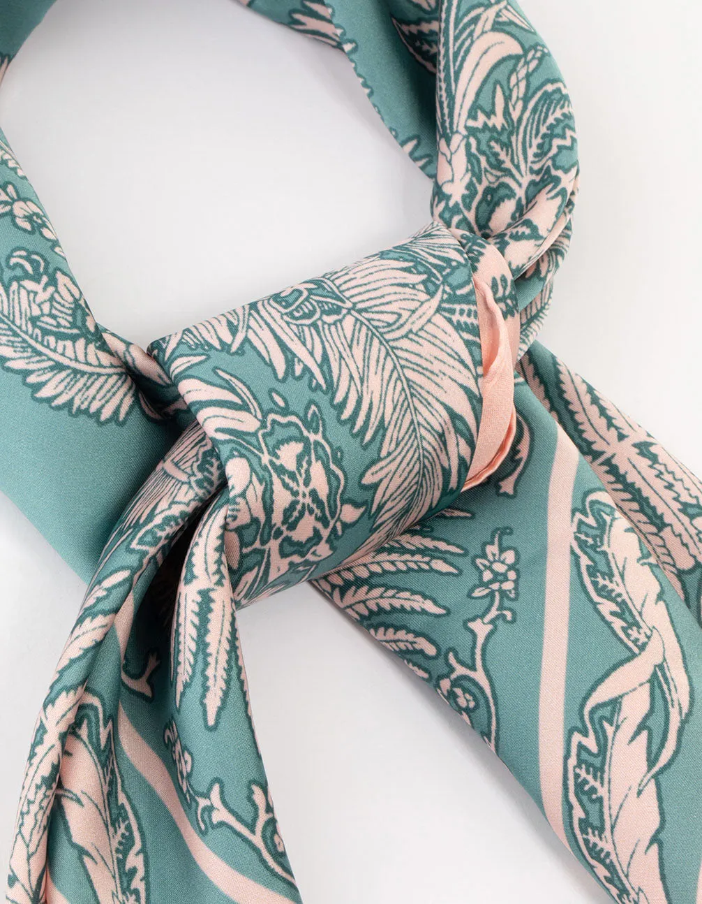 Pink & Blue Forest Print Satin Fabric Scarf