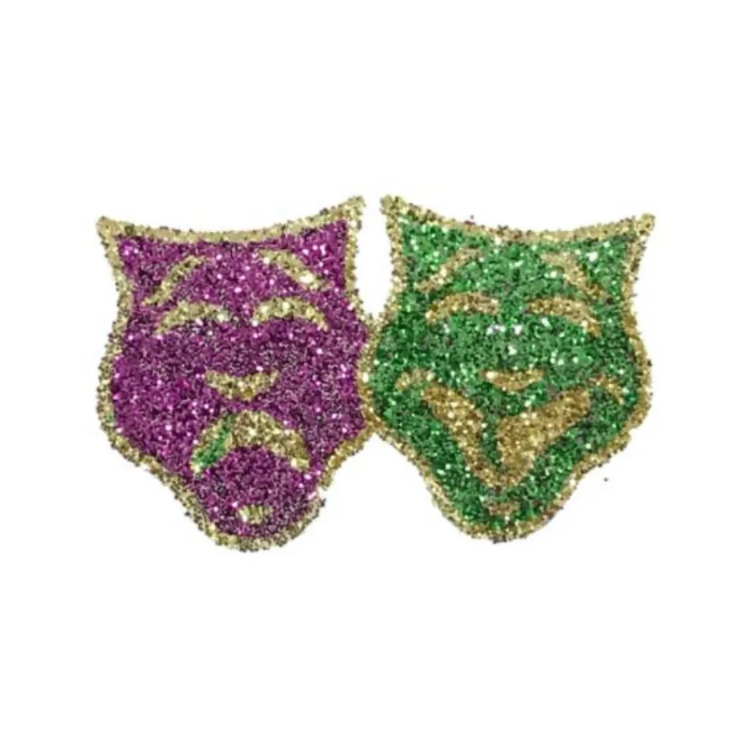 Purple, Green and Gold Comedy/Tragedy Glitter Sticker 2.25" x 1.25" (Each)