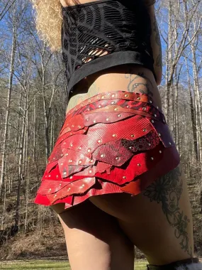 RED WAVES, Leather Warrior Skirt, Burning Man Costume, Fairy Belt, Sexy Rave Costume, Viking Belt