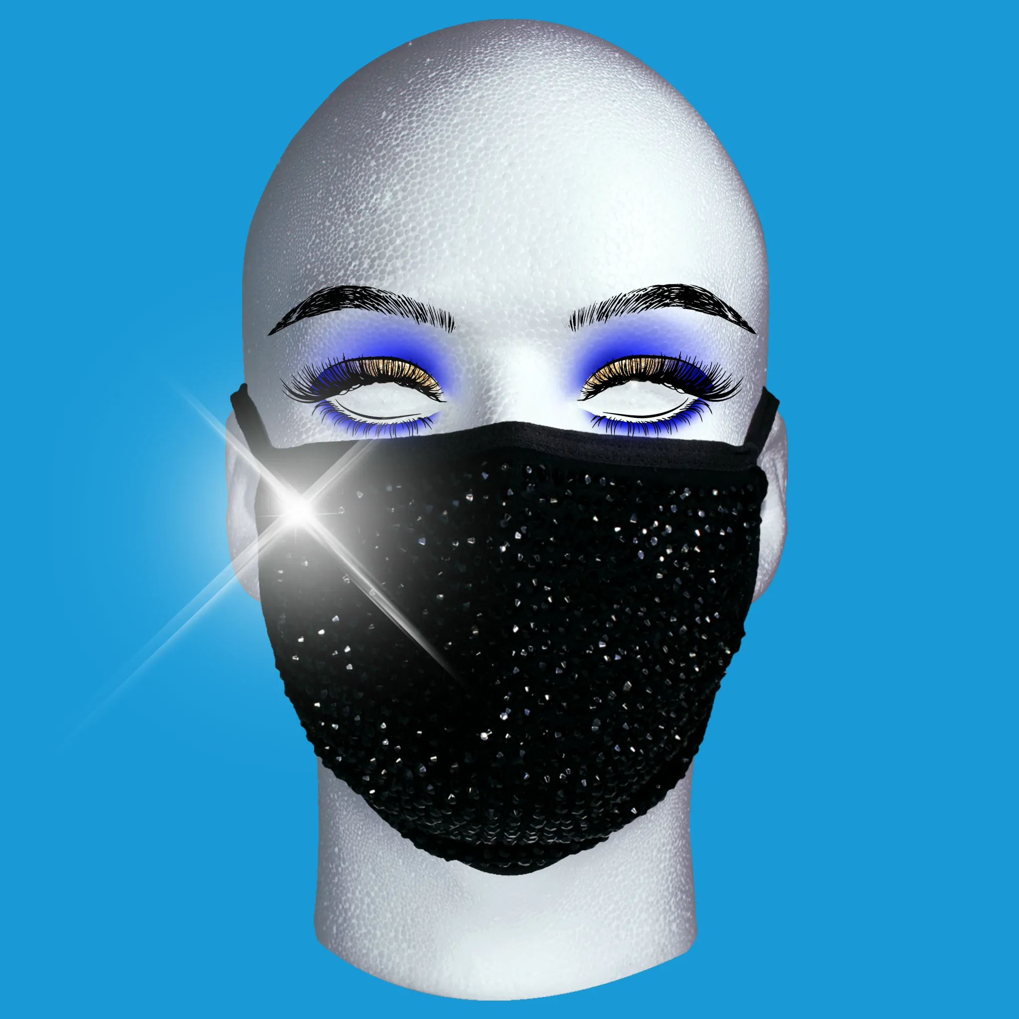 Rhinestone Mask - Black Crystal on Black