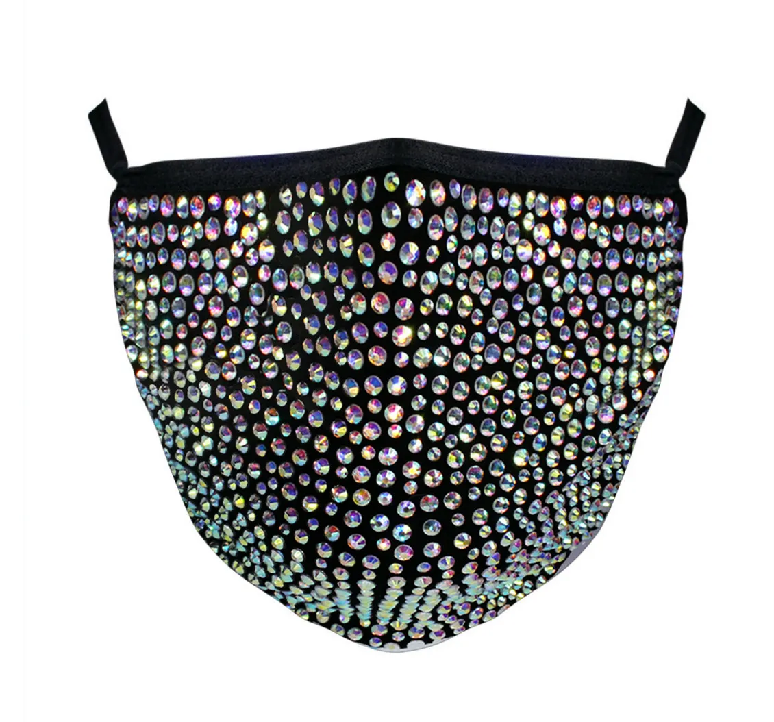 Rhinestone Mask - Rainbow Crystal on Black