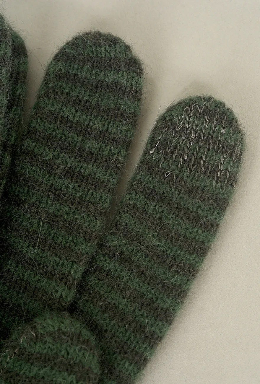 Striped Wool & Angora Knit Gloves, Pino