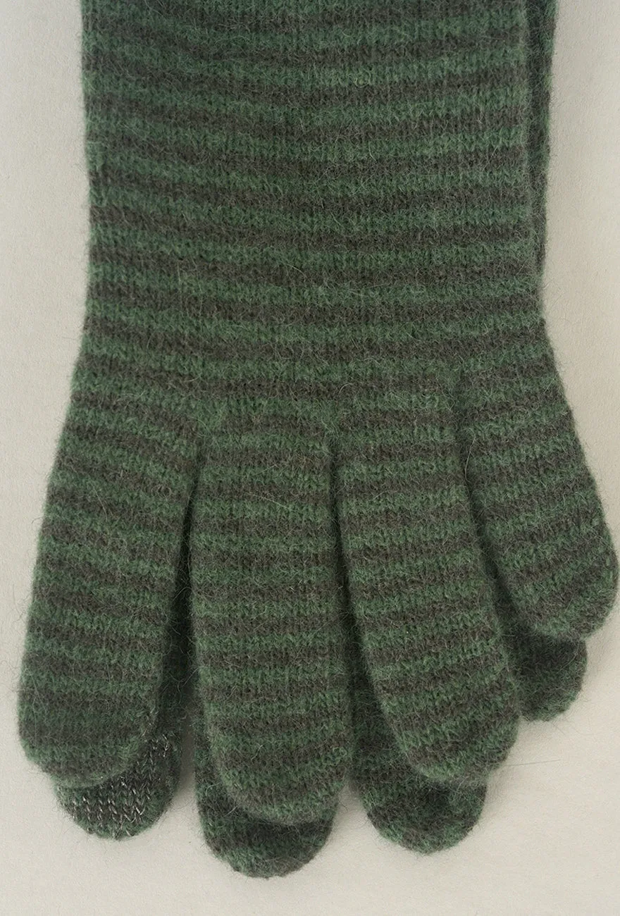 Striped Wool & Angora Knit Gloves, Pino