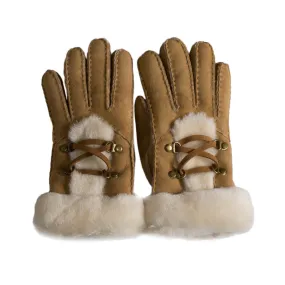 UGG Laced Sheepskin Chestnut Gloves - Women's