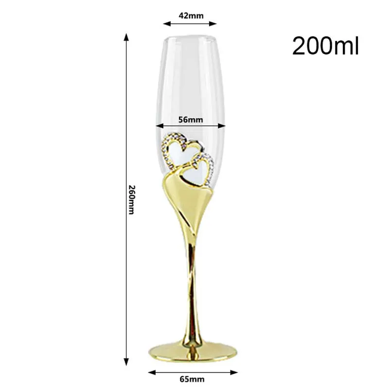 Wedding Gold Crystal Heart Stem Glasses for Bridal Couple