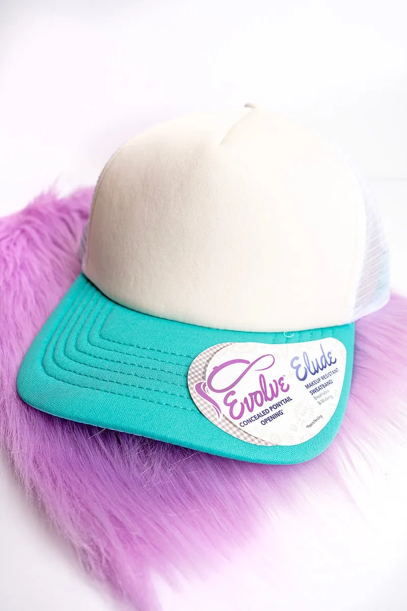 Women's Ivory & Jade Swirl Foam Ponytail Trucker Cap