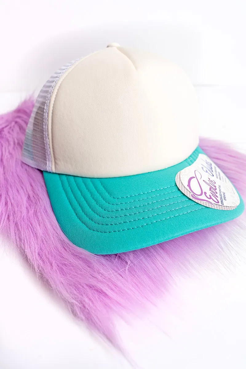 Women's Ivory & Jade Swirl Foam Ponytail Trucker Cap