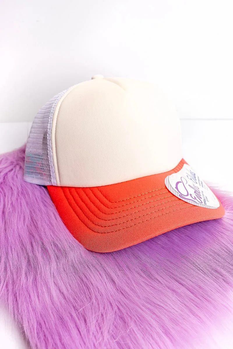 Women's Ivory & Sherbert Floral Foam Ponytail Trucker Cap