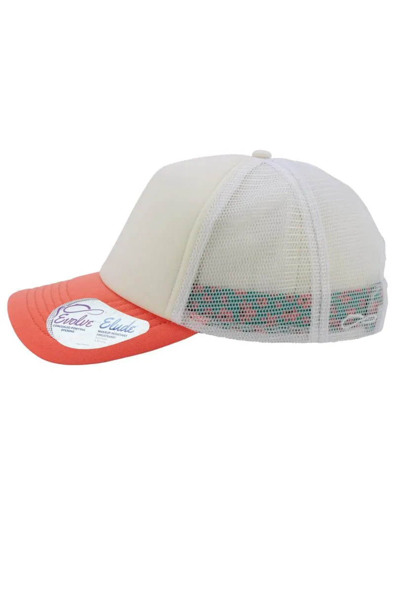 Women's Ivory & Sherbert Floral Foam Ponytail Trucker Cap