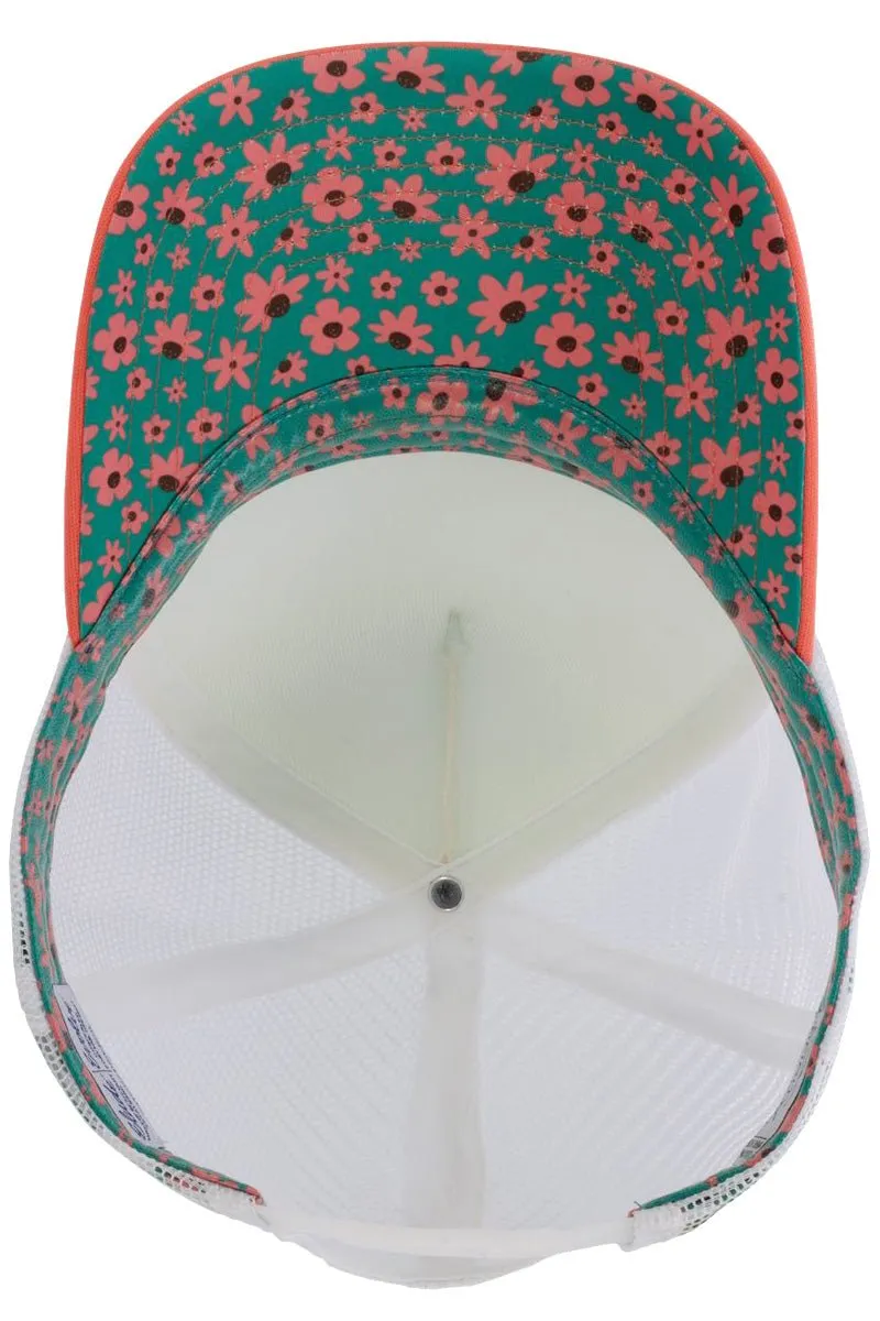 Women's Ivory & Sherbert Floral Foam Ponytail Trucker Cap