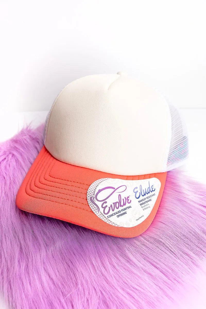 Women's Ivory & Sherbert Floral Foam Ponytail Trucker Cap