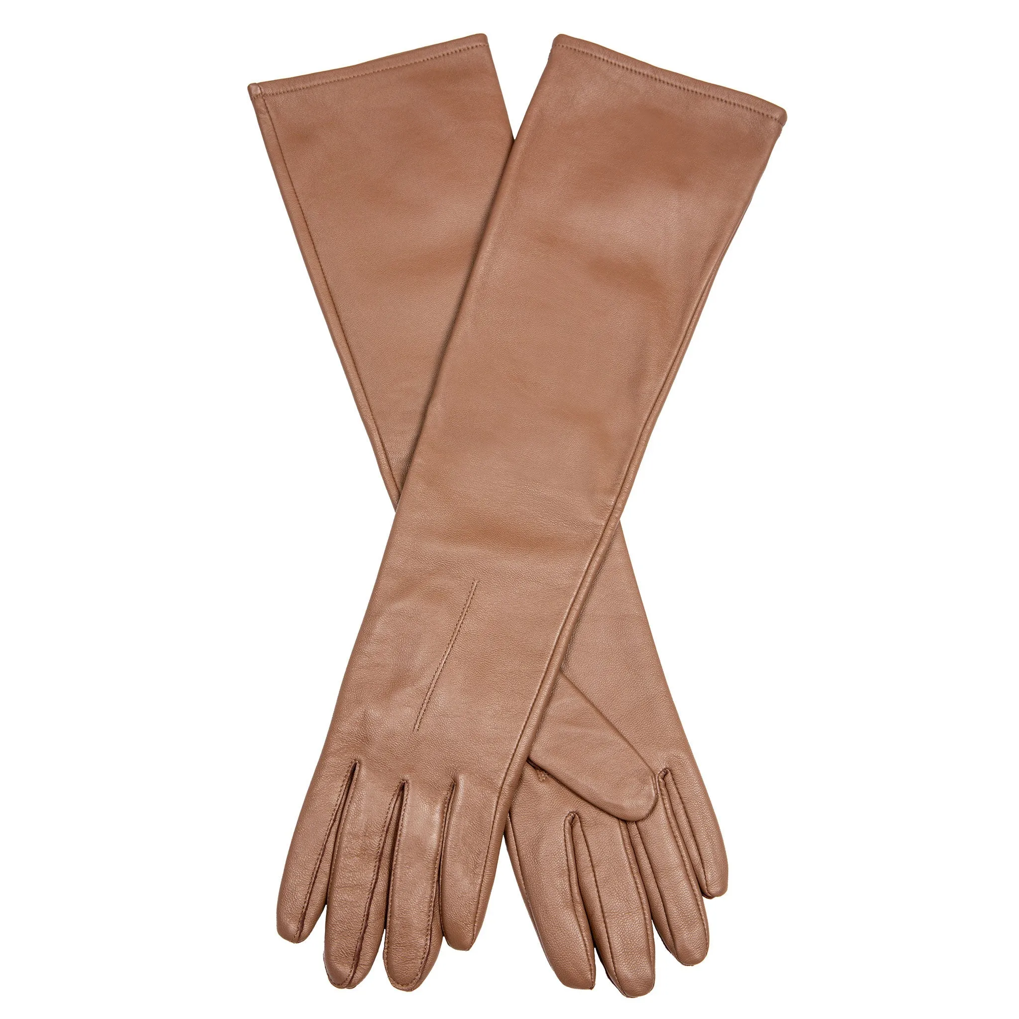 Women's Single-Point Long Above-Elbow Lined Leather Gloves