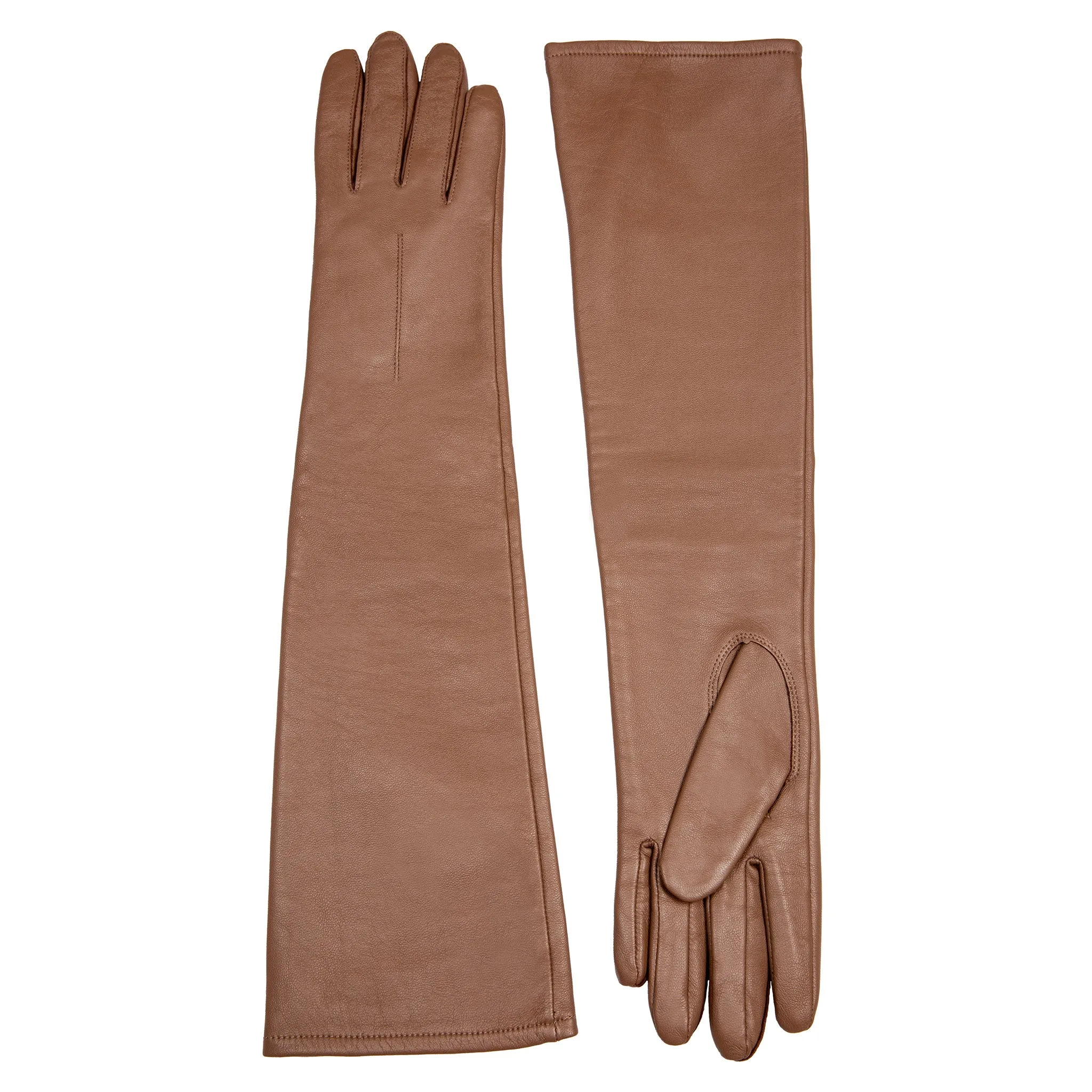 Women's Single-Point Long Above-Elbow Lined Leather Gloves