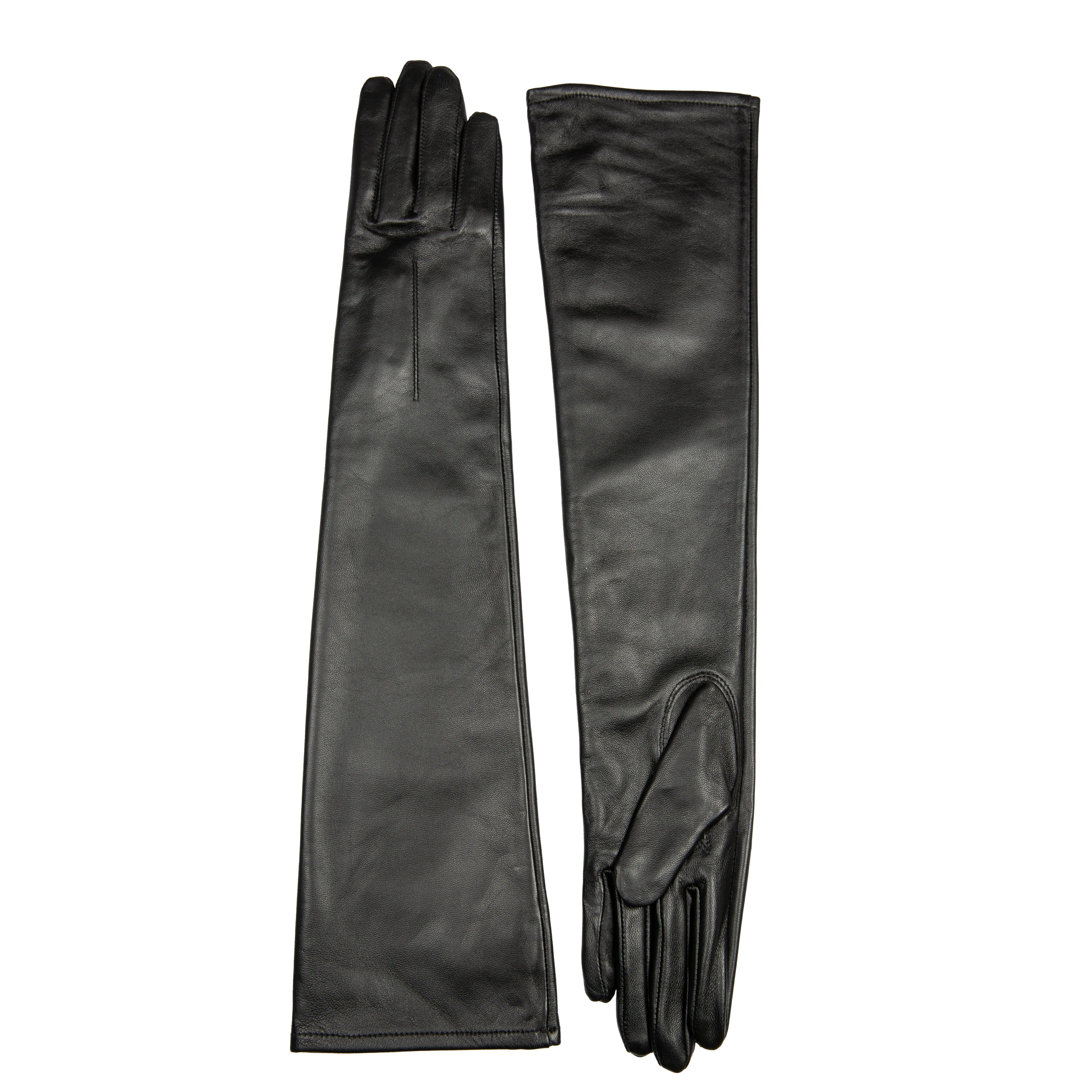 Women's Single-Point Long Above-Elbow Lined Leather Gloves